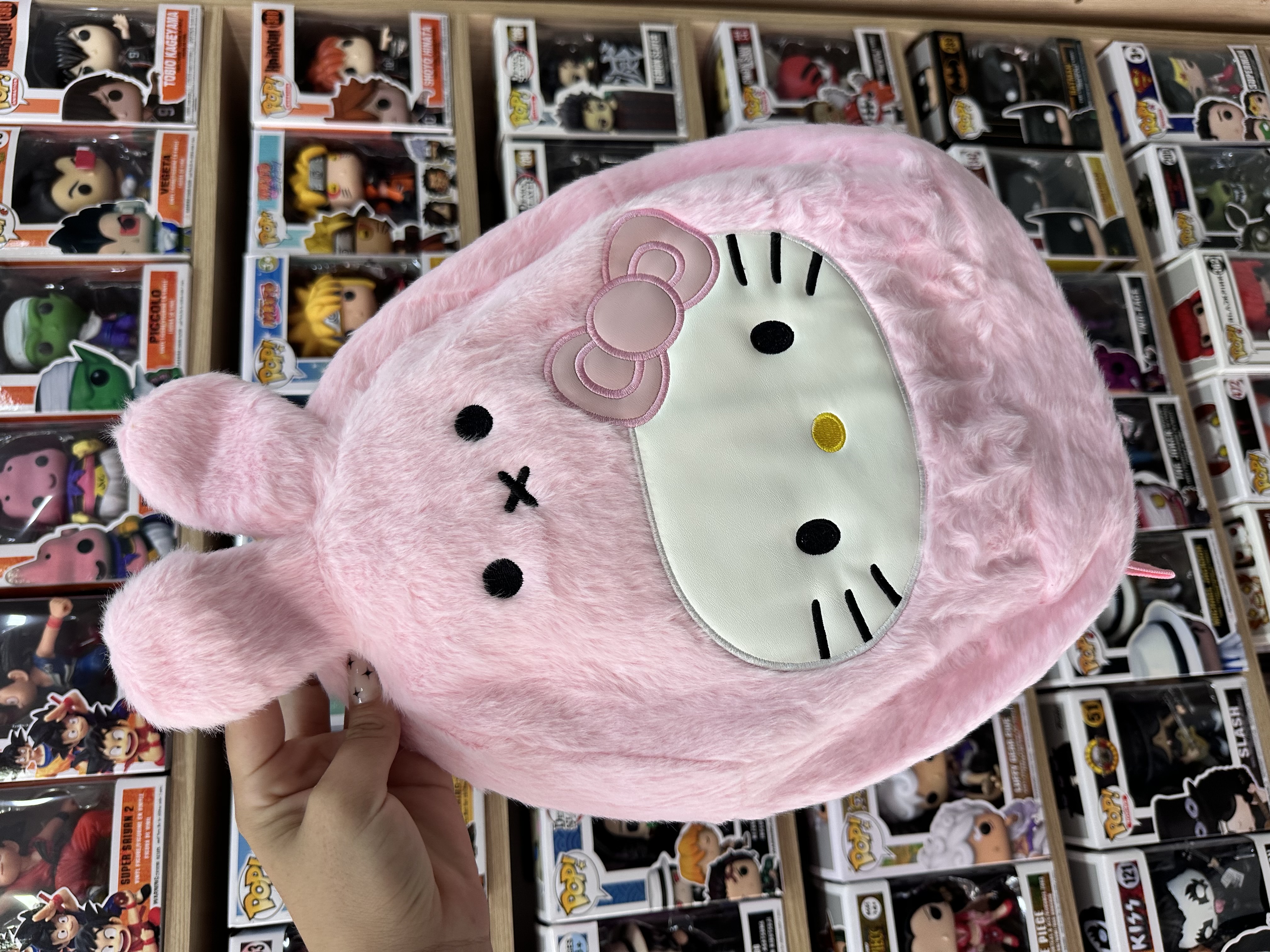 Mochila Pelúcia Hello Kitty Pink Fluffy